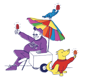Cart w Rainbow Umbrella-1-1